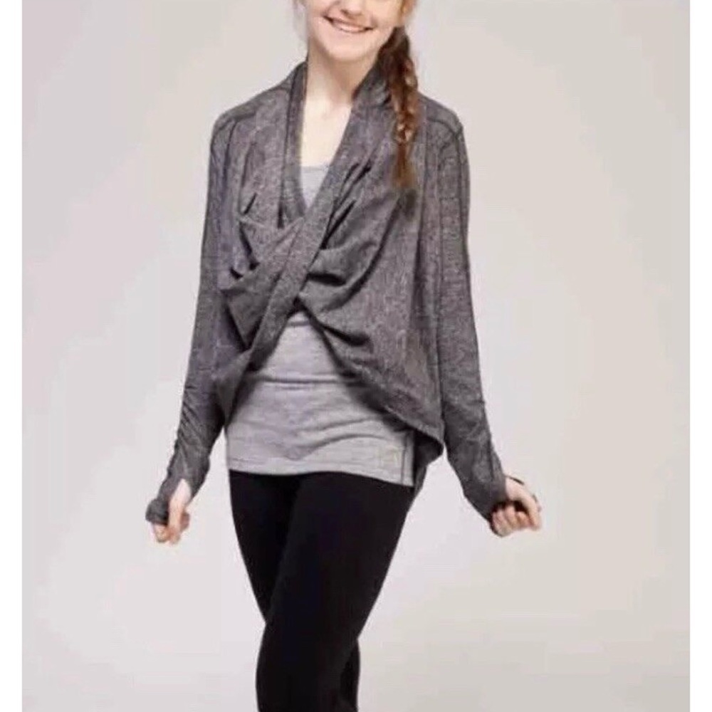 Ivivva Girls Size 14 Fours A Charm 4-way Gray Wrap Cardigan Sweater athleisure
